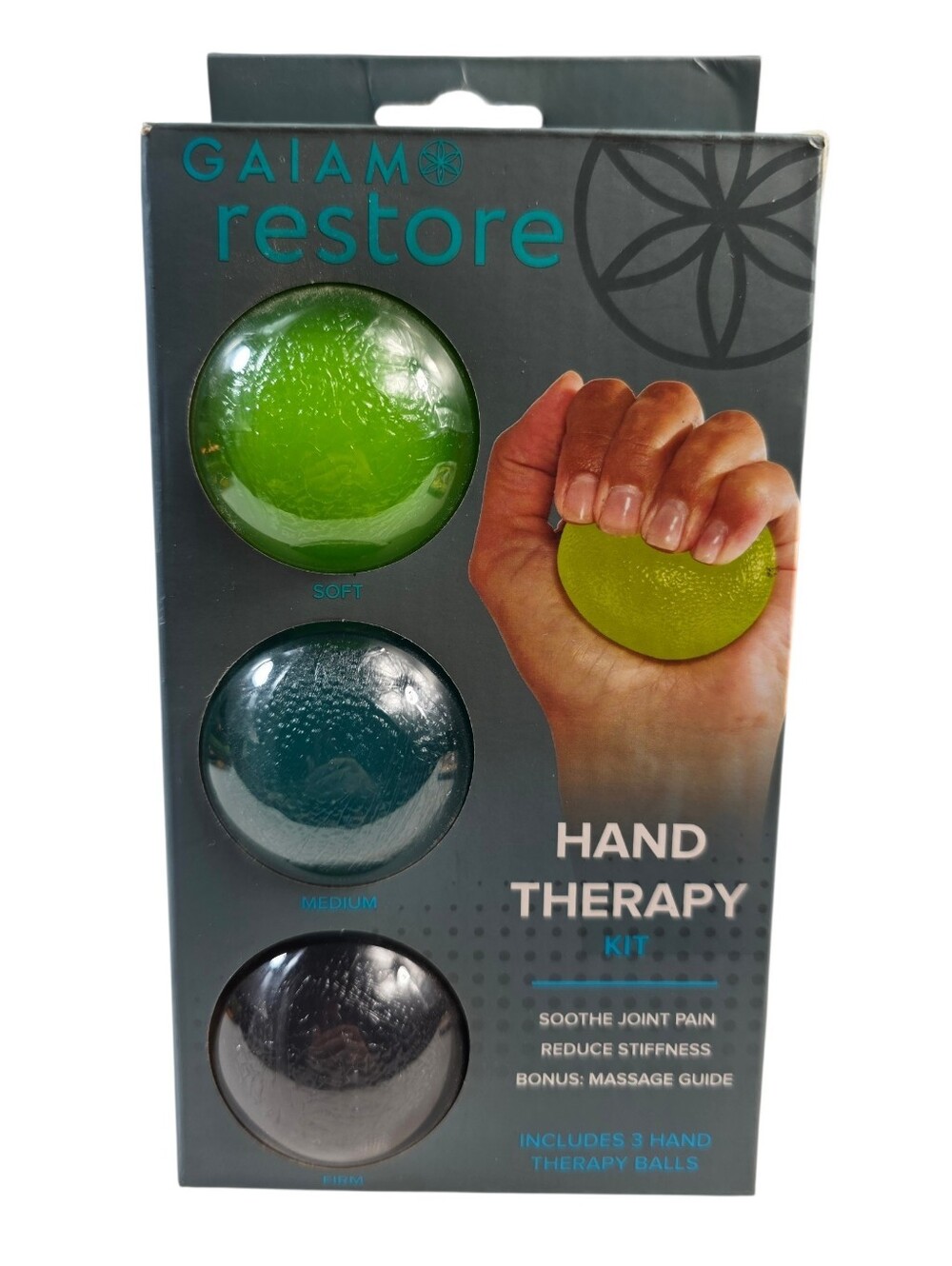 GAIAM Restore: Hand Therapy Kit with 3 Hand Therapy Balls & Massage Guide *NEW*